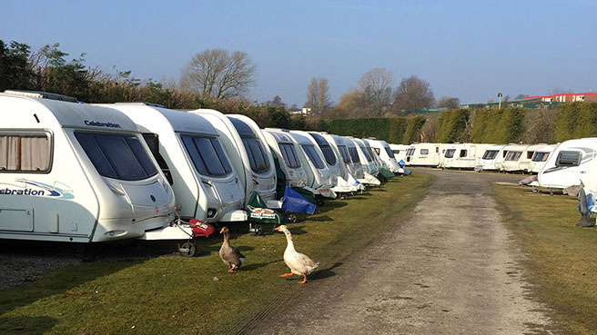 Caravans stored at Akroyd's storage site